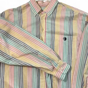 🦆 Vintage Duck Head Pastel Stripe Oxford – Size L, Classic 90s Prep